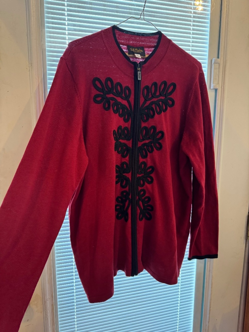 Bob Mackie wearable art zip front cardigan red sweater